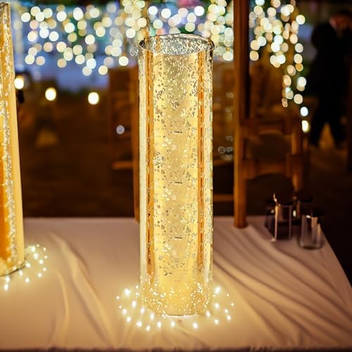 WGVI Hurricane Candle Holder Sleeve, W: 4", Ht: 16", Gold Speckled Glass Cylinder Open Both Ends, Chimney Tube Shade, 6 Piece - Image 3