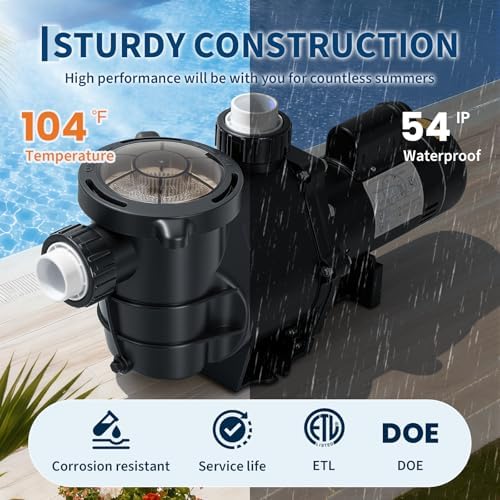 Pool Pump Above Ground/Inground, 2 HP Self Priming Swimming Pool Pump, 115V/230V Dual Voltage Single Speed Pumps with Strainer Basket, 100 GPM Heavy-Duty Pump for Swimming Pools, Spas, Hot Tubs