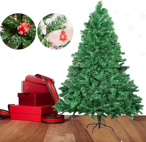 Artificial Christmas Tree, 1000 PVC Tips Full Hinged Spruce Tree with Foldable Metal Stand, Easy Assembly Xmas Tree for Home Office Holiday Party Decoration (Green, 7FT) - Image 6