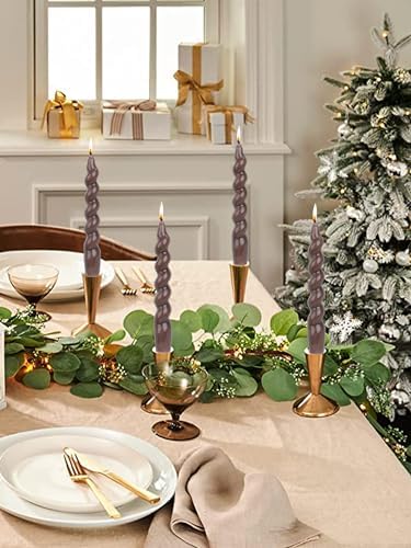 Brown Spiral Taper Dinner Candles Conical Stick Candles Wax Unscented Dinner Candle Dripless for Home Decor, Relaxation 7.6inch,Set of 4（Brown） - Image 3