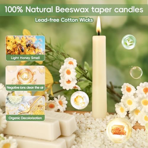 White Beeswax Taper Candles,Non-Toxic Bees Wax Candle for Home,8Inch,18Pack - Image 2
