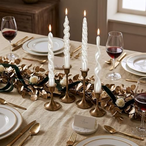 Nuanchu 4 Pcs Twisted Taper Candles,7.87 Inch,Pure,Pearl White - Image 3