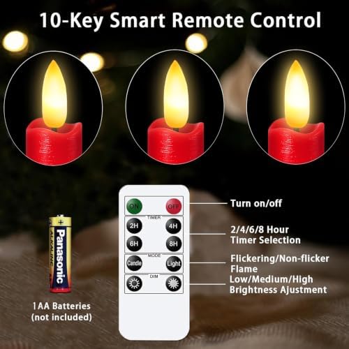 KSWING Upgraded Real Wax Short LED Flameless Taper Candles with Remote, 6 Inch Red Candlesticks Battery Operated 3D Flickering - 6" Realistic Fake Candle Sticks for Home/Wedding/Fireplace Xmas Decor - Image 4