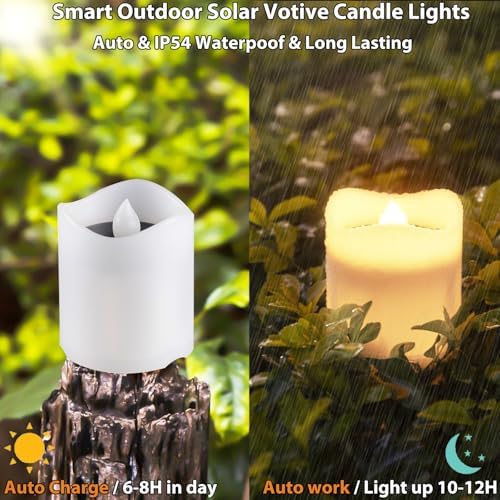 Solar Candles Outdoor Waterproof, 4pcs Rechargeable Dusk to Dawn Little Votive Candles, Flameless Flickering Solar Tea Lights for Patio Yard Deck Pathway Window Outdoor Lantern Decor (Warm White) - Image 3