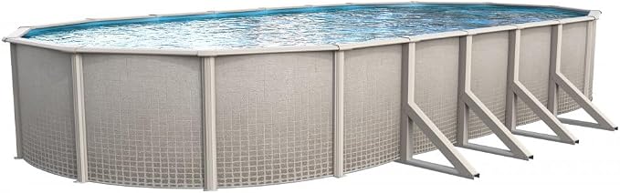 Wilbar Impressions 15-Foot-by-30-Foot Oval Above-Ground Swimming Pool | 48-Inch Height | Resin Protected Steel-Sided Walls | Bundle with Bedrock Pattern 25 Gauge Overlap Liner and Widemouth Skimmer
