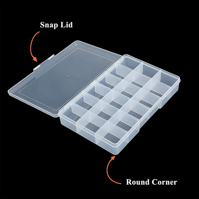 2 Pack Fixed 18 Grids Clear Plastic Compartment Container Case, Transparent Organizer Storage Divider Box with Lid for Bead, Button, Hardware, Screw, Sewing Kit, Craft Supplies