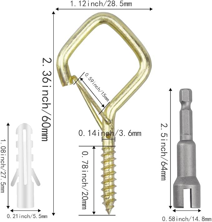 32-Pack Heavy-Duty Golden Screw Eye Hooks with Safety Clips | Metal Ceiling Hooks for Hanging Plants, Wind Chimes, Bird Feeders & Indoor/Outdoor Lights