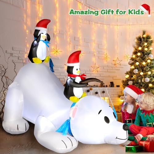 6 FT Christmas Inflatable Outdoor Decoration Polar Bear with Penguins, Xmas Blow Up Yard Decoration with Built-in LED Lights, Suitable for Christmas Party Outdoor, Yard, Garden, Lawn Holiday Decor - Image 2