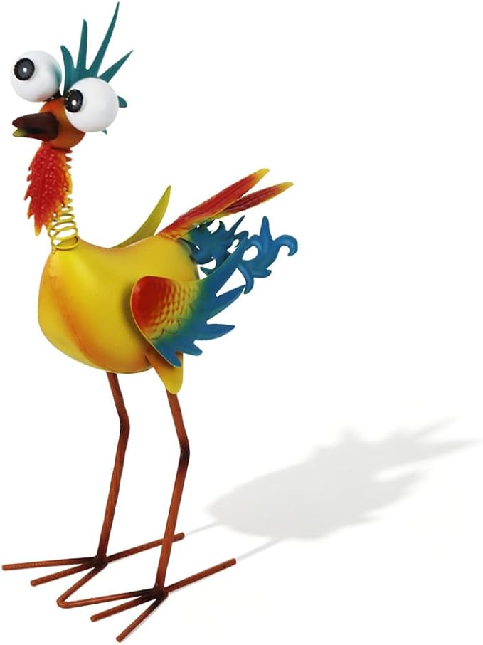 Metal Rooster Statue Outdoor Garden Decor,18" Wacky Rooster Decor Yard Statue Decorations Outdoor,Funny Chicken Sculpture for Patio, Lawn, Backyard (Yellow)