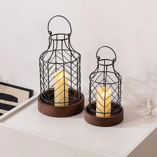 Lanterns Decorative Indoor Rustic Candle Lantern 2Pcs Metal - Image 2