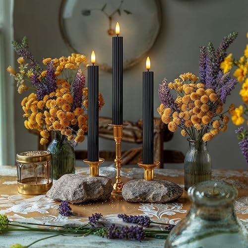6 Pack, 10" LED Flameless Real Wax Black Fluted Ribbed Grooved Taper Candles, Remote & 24h Timer Memory, On/Off Button, Dimmable, Flicker Mode, Battery Operated, Wedding - Image 5