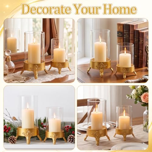 Set of 2 Hurricane Glass Candle Holders, Glass Dome & Metal Base - Image 6