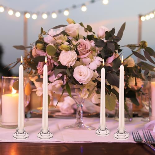 12 PCS Glass Taper Candle Holders Bulk Candlestick Holders Clear Short Tapered Candle Stick Holder Decor Set for Table Centerpiece Wedding Party Advent Christmas Home Decorations (12, Clear) - Image 4