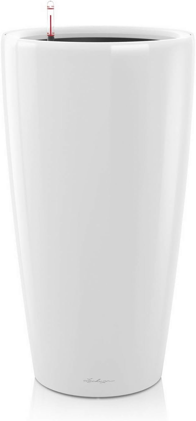 Lechuza Rondo 40 White High Gloss, Self-Watering Tall Planter, D15.7 H29.5 in