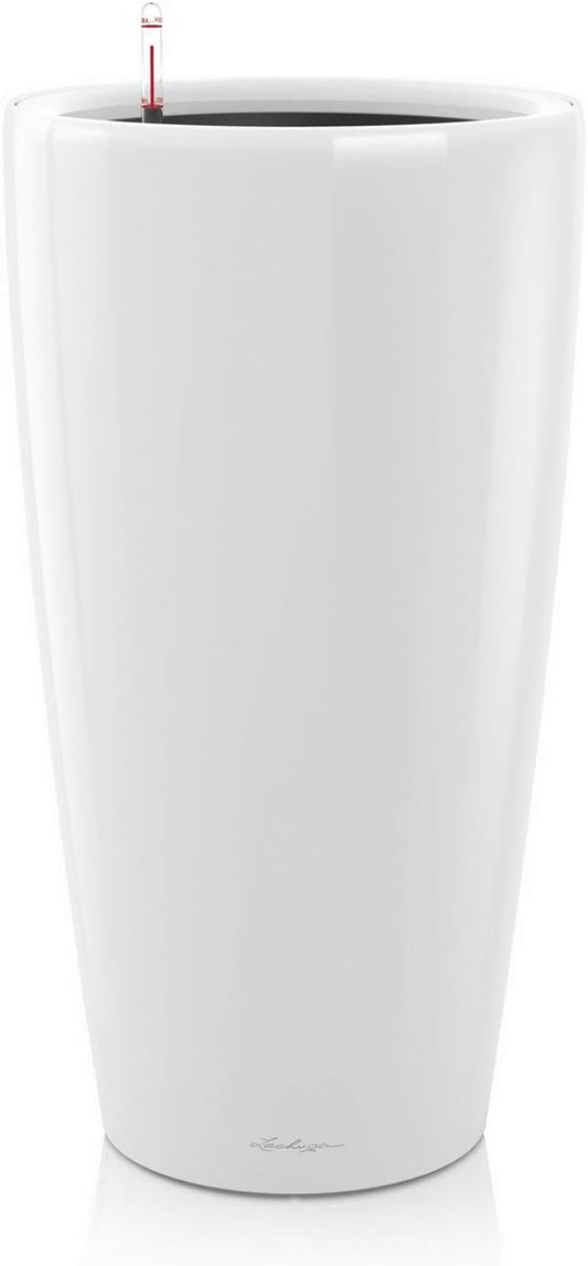 Lechuza Rondo 40 White High Gloss, Self-Watering Tall Planter, D15.7 H29.5 in