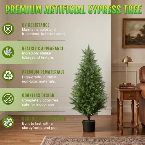 (2-in-1) 2 Pack 3FT Artificial Cedar Christmas Trees with Pots & Spikes - Image 4