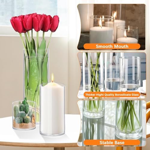 48 Pack Thick Glass Cylinder Vases 4,6,9,12 Inch Tall Clear Flower Vase Hurricane Floating Candle Holder for Table Centerpiece Wedding Home Decor - Image 3
