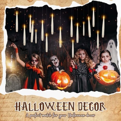 12 Pcs Hanging Floating Candles with Wand Remote, Magic LED Flying Taper Candles Battery Operated, Flickering Warm White Flameless Window Decor for Halloween Party, Christmas & Themed Events - Image 6