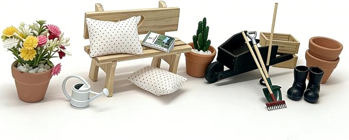 20 Pcs 1:12 Scale Miniature Planting Set with Mini House Building Accessories, Miniature Plants for Craft,Miniature Decor Gifts for Adult Hobby Lovers