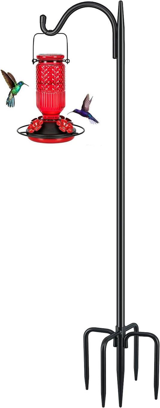 FEED GARDEN Adjustable Outdoor Shepherd Hook Bird Feeder Pole with 5 Prongs Base, 60 Inch Tall 5/8 Inch Thick, Heavy Duty Shepard Hook Stand for Hanging Bird Feeders, Plant Baskets, Black (1 Pack)