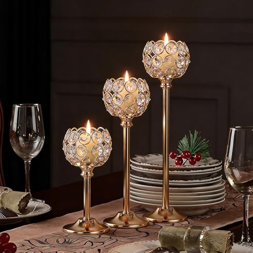 Gold Crystal Candle Holders Candlestick Holders - 4 Sets Tall Bling Bowl Candelabra Centerpieces for Dining Table, Wedding, Party & Fireplace Mantel Decor,12Pcs - Image 4