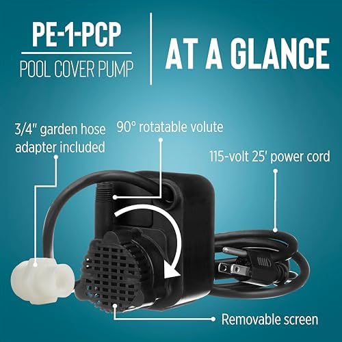 Little Giant PE-1-PCP, 115V, 170 GPH Manual Pool Cover Pump, 25' Cord