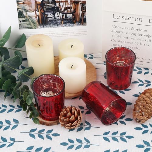 6pcs Red Glass Tea Light Holders - Votive Candle Holders Bulk for Weddings Events - Glass Votives for Wedding Centerpieces, Christmas, Thanksgiving - Candle Accessories Decor (6, Red) - Image 6