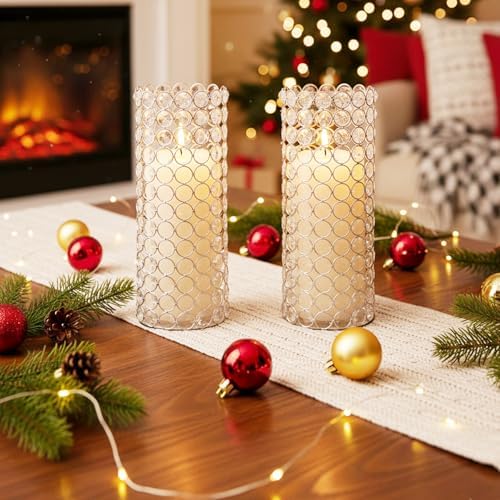 LoveCat Silver Crystal Candle Holders - Hollow Bling Crystal Vases, 10.4" Tall Cylinder Vases for Centerpieces, Elegant Metal Hurricane Candlestick Holders for Event Party Wedding Home Decor (2pcs) - Image 4