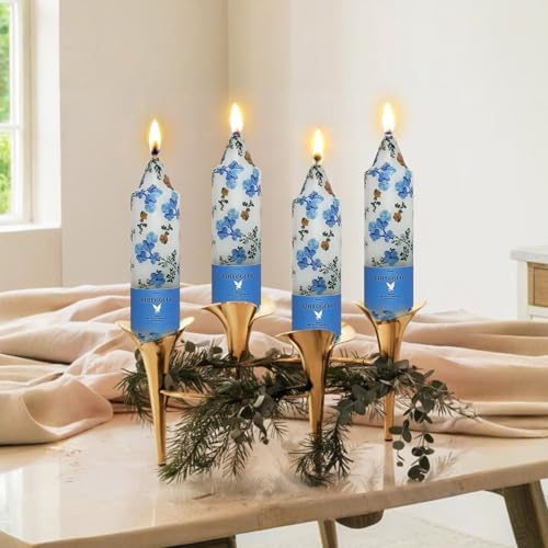 Print Taper Candles - Blue Floral Blend Pattern Short Candle 5Inch Unscented Flower Tapered Candlesticks for Family Gatherings Weddings Restaurant Holiday Decorations Set of 4 - Image 6