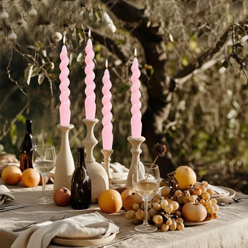 MAITREYA Pink Spiral Taper Candles - Handmade Twisted Conical Candles, Set of 4 for Decoration, Weddings, Parties, Church - Unscented, Dripless, 7.5 inch (Baby Pink) - Image 2