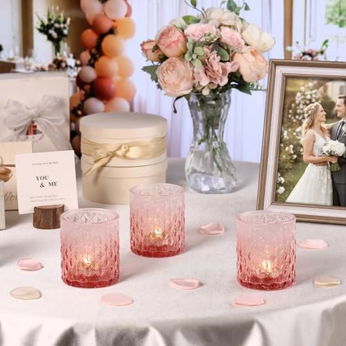 6 Pcs Pink Gradient Votive Candle Holders Glass Tea Light Candles Holder - Image 3
