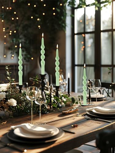 Taper Candles Green Spiral Dinner Candles Wax Unscented Dinner Candle Dripless for Home Decor, Relaxation,Set of 4（Sage Green-B） - Image 2
