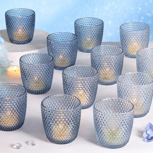 Volens Colored Blue Votive Candle Holder 12pcs Glass Tealight Candle Holder by VolensLightUpYourLife