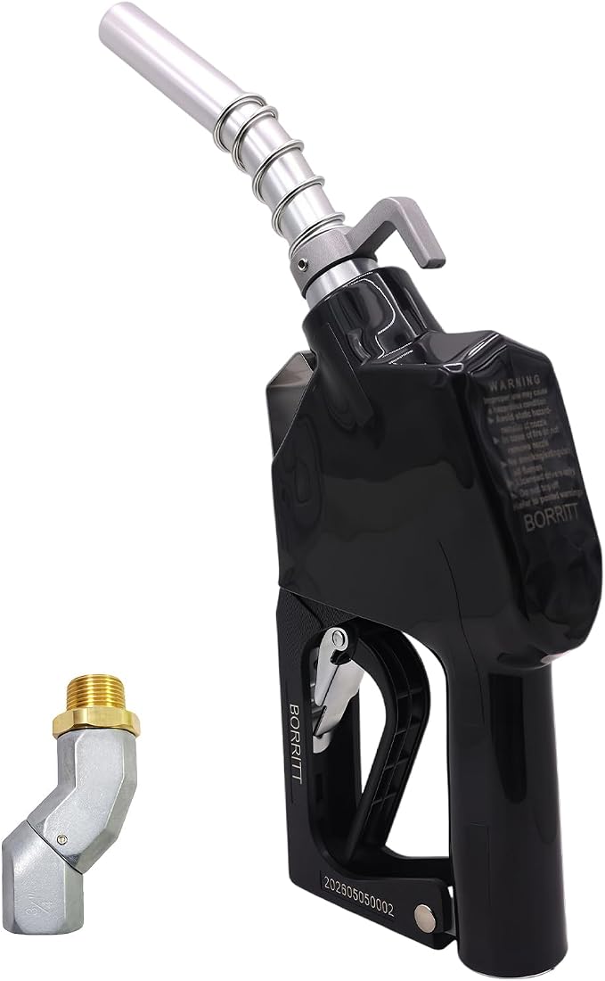 3/4" Inch NPT Auto Fuel Nozzle Automatic Shut Off Pressure Sensitive W/360° Hose Swivel Gas Fuel Transfer Pump Nozzle,13/16" Spout,Copper Valve, 16 gpm Flow Rate for Diesel,asoline,Black+Hook
