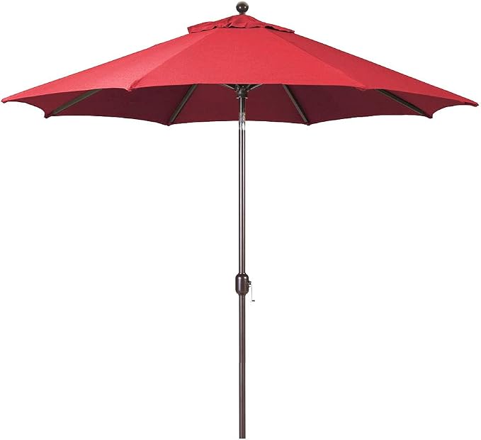 Galtech Deluxe Auto Tilt Market Umbrella, 11ft - Outdoor Patio, Deck, Pool, Backyard Stand Alone Umbrella - Octagon, Heavy Duty w/Bronze Frame & Sunbrella Fabric (Jockey Red)