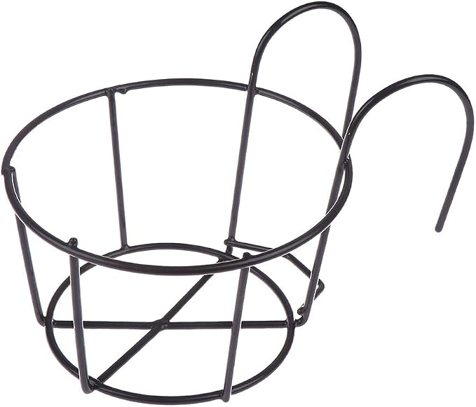 1 Pack Hanging Railing Planters Flower Pot Holders Plant Iron Racks Fence Metal Potted Stand Mounted Balcony Round Plant Baskets Shelf Container Box for Indoor and Outdoor Use-Black,Garden Steel Pots