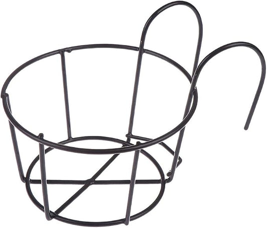 1 Pack Hanging Railing Planters Flower Pot Holders Plant Iron Racks Fence Metal Potted Stand Mounted Balcony Round Plant Baskets Shelf Container Box for Indoor and Outdoor Use-Black,Garden Steel Pots