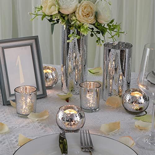 DEVI Silver Votive Tealight Candle Holders 24PCS, Mercury Glass Candle Holders for Table Centerpieces, Tea Party Wedding Table Decor - Image 2