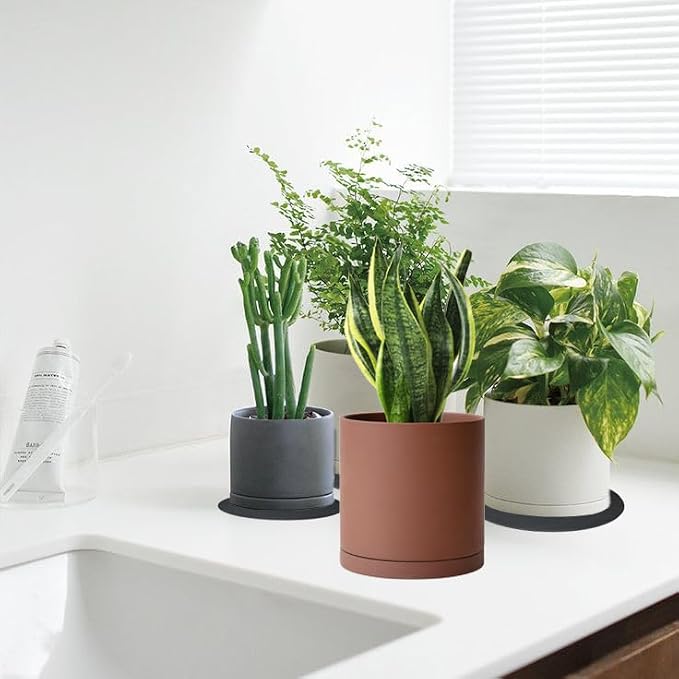 Yukfona Ceramic Plant Saucer Tray 2 Pcs 6.4 Inch Grey, 6.4" OD x6.02 ID x0.9 Deep| Fits Flower pots Bottom≤ 6.02", Heavy Duty Glazed Round Planter Drip with Catch Basin for Indoor Outdoor Plants
