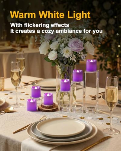 5plots 24Pack Purple Flameless Votive Candles, Fake Electric Candles - Image 4