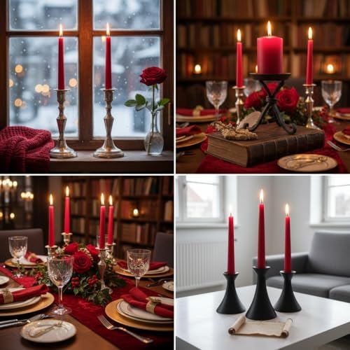 OSHINE 10 Inch Red Taper Candles - 24 Pack Long Taper Candle Dripless Unscented Smokeless & Emergency 7-8 Hours Long Burning Tall Candlesticks Ideal for Dinner Parties, Valentine, Weddings, Kwanzaa - Image 3