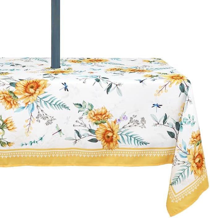Outdoor Tablecloth with Umbrella Hole Lemon Print Outdoor Table Cover, Windproof & Easy Install Patio Tablecloth for Picnic, Garden, Backyard & Summer Parties 60 x 84 in