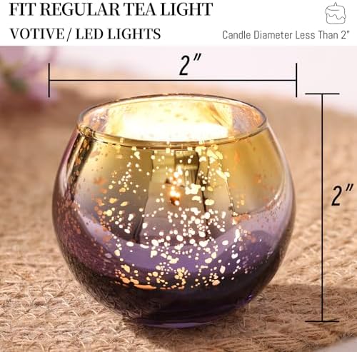 Volens Purple Votive Candle Holders Set of 12, Round Mercury Glass Votives - Image 2