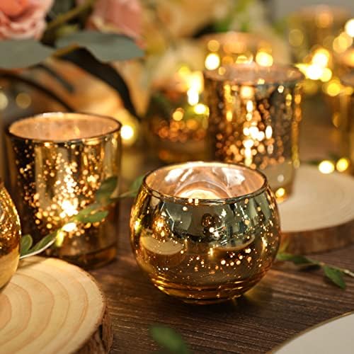 Gold Votive Candle Holders 12Pcs Assorted Gold Mercury Glass - Image 3