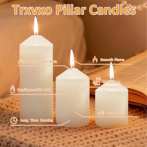 6 Pcs White Pillar Candles Bulk Set, 3 Different Lengths 2 x 3/4/6 Inch (2 Each), Dripless Unscented Smokeless,Hurricane Candles,Gives You a Better Atmosphere When Organizing an Event Party. - Image 2
