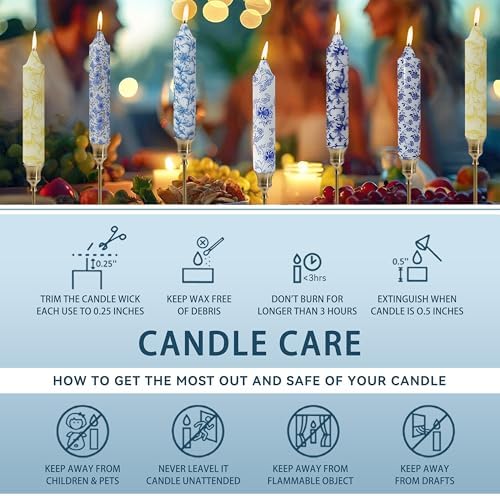 7 inch Short Candle Floral Candle Sticks Printed Candlestick Handmade Unscented Taper Candle 4 Pack Light Blue Flower Tapered Candles for Home Dinner Wedding Holiday - Image 6