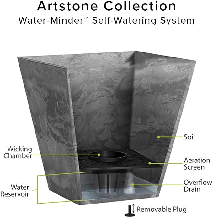 Root & Vessel Self Watering Wall Planters for Indoor or Outdoor Plants, Unique Marbled Wall Pot, Made of Eco-Friendly Blend of Stone and Plastic, Gray, 5.5"