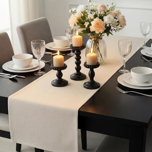 Mumufy 3 Set Wooden Candle Holders for Pillar Candles, Black, Small - Image 6