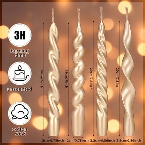 Nuanchu 4 Pcs Twisted Taper Candles,7.87 Inch,Pure,Champagne Gold - Image 2