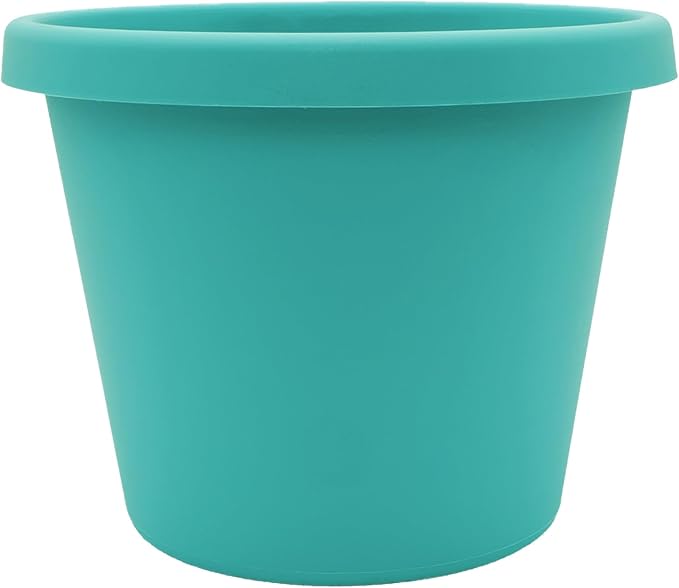 The HC Companies Prima Round Plastic Plant Pot w/Rolled Rim - Lightweight & UV Resistant Flower Pot for Herbs & More - Outdoor & Indoor Plant Pots w/Drainage (10 inch, Dusty Teal, Pack of 1)